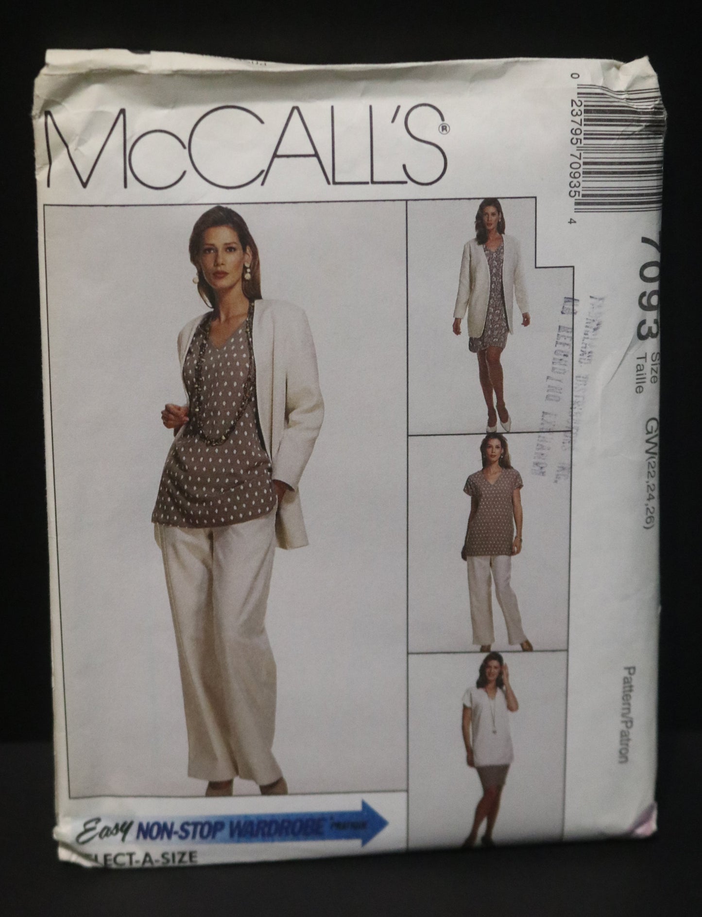 McCalls 7093 Misses Unlined jacket Dress Tunic Skirt and Pants Sewing Pattern - UNCUT - Size 22 24 26