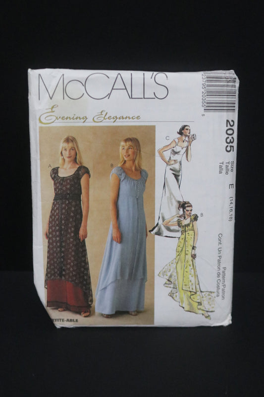 McCalls 2035 Evening Elegance Misses Lined Dress Sewing Pattern - UNCUT - Size 14 16 18