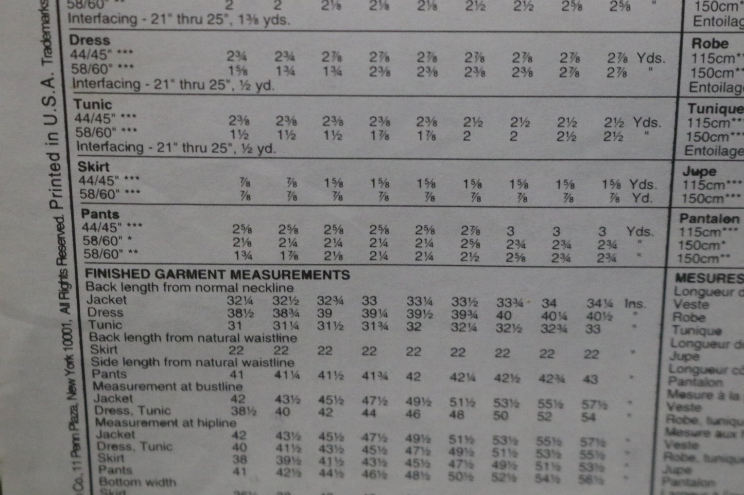 McCalls 7093 Misses Unlined jacket Dress Tunic Skirt and Pants Sewing Pattern - UNCUT - Size 22 24 26