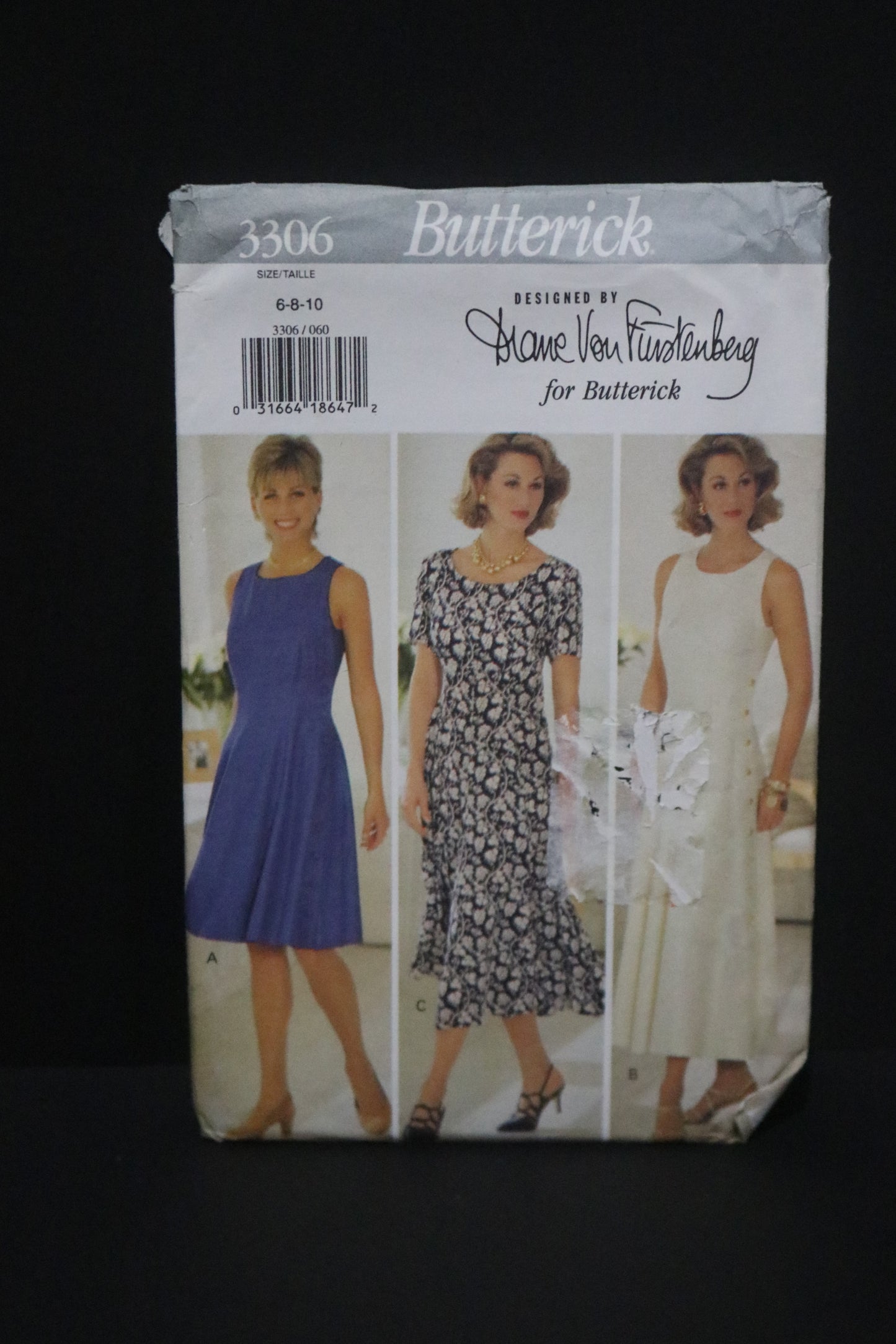 Butterick 3306 Diane Von Furstenberg Misses Dress Sewing Pattern - UNCUT - Size 6 8 10