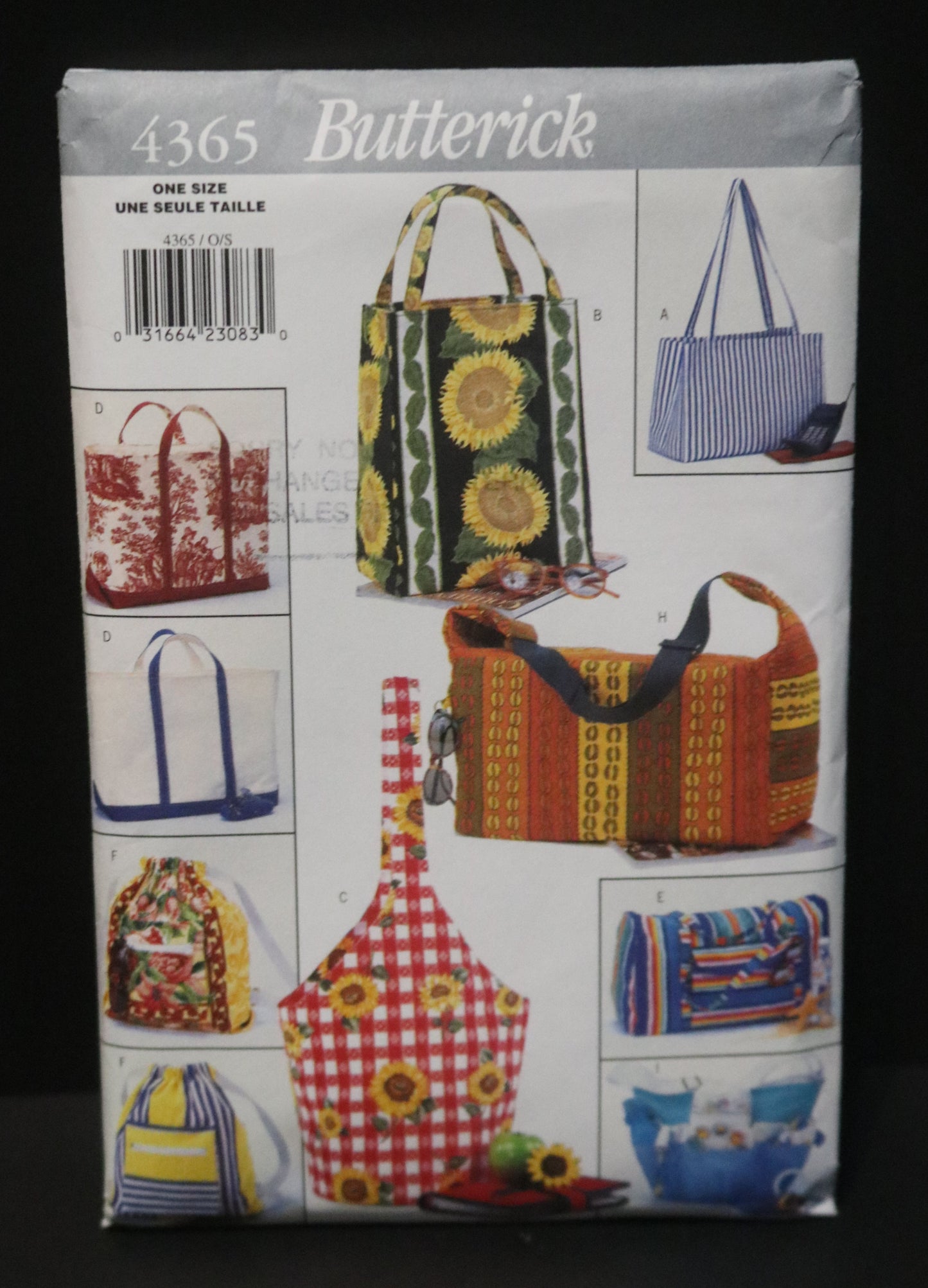 Butterick 4365 Tote Bags Sewing Pattern - UNCUT
