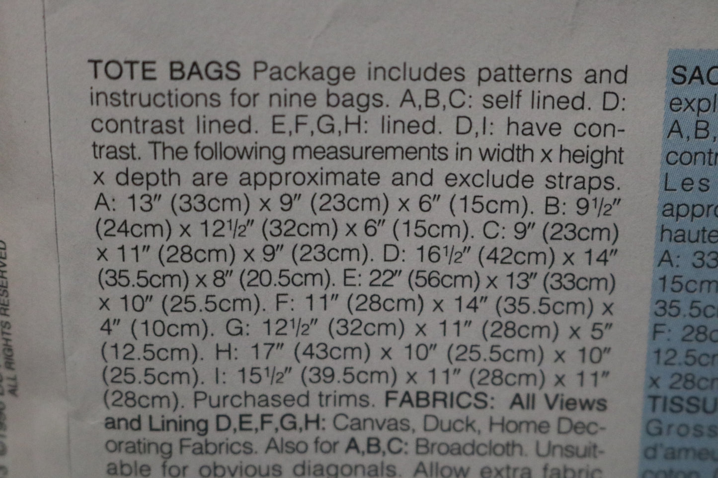 Butterick 4365 Tote Bags Sewing Pattern - UNCUT