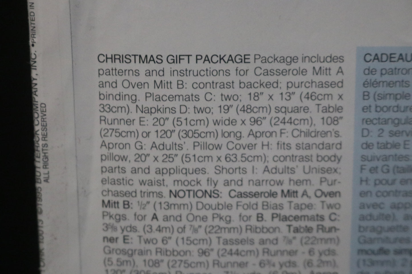 Butterick 4119 Christmas Gift Package Sewing Pattern - UNCUT - Apron, Oven Mitts, Placemat, Boxers and more