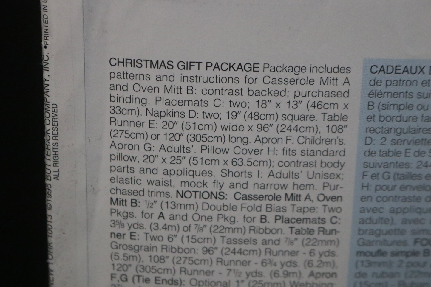 Butterick 4119 Christmas Gift Package Sewing Pattern - UNCUT - Apron, Oven Mitts, Placemat, Boxers and more