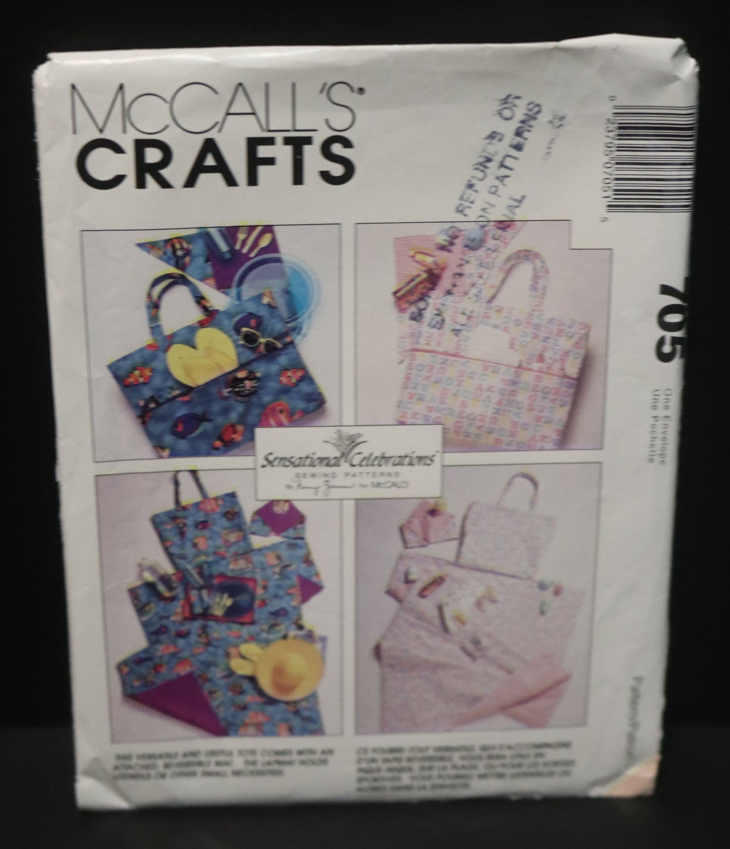 McCalls 705  Beach Tote Bags  Sewing Pattern UNCUT