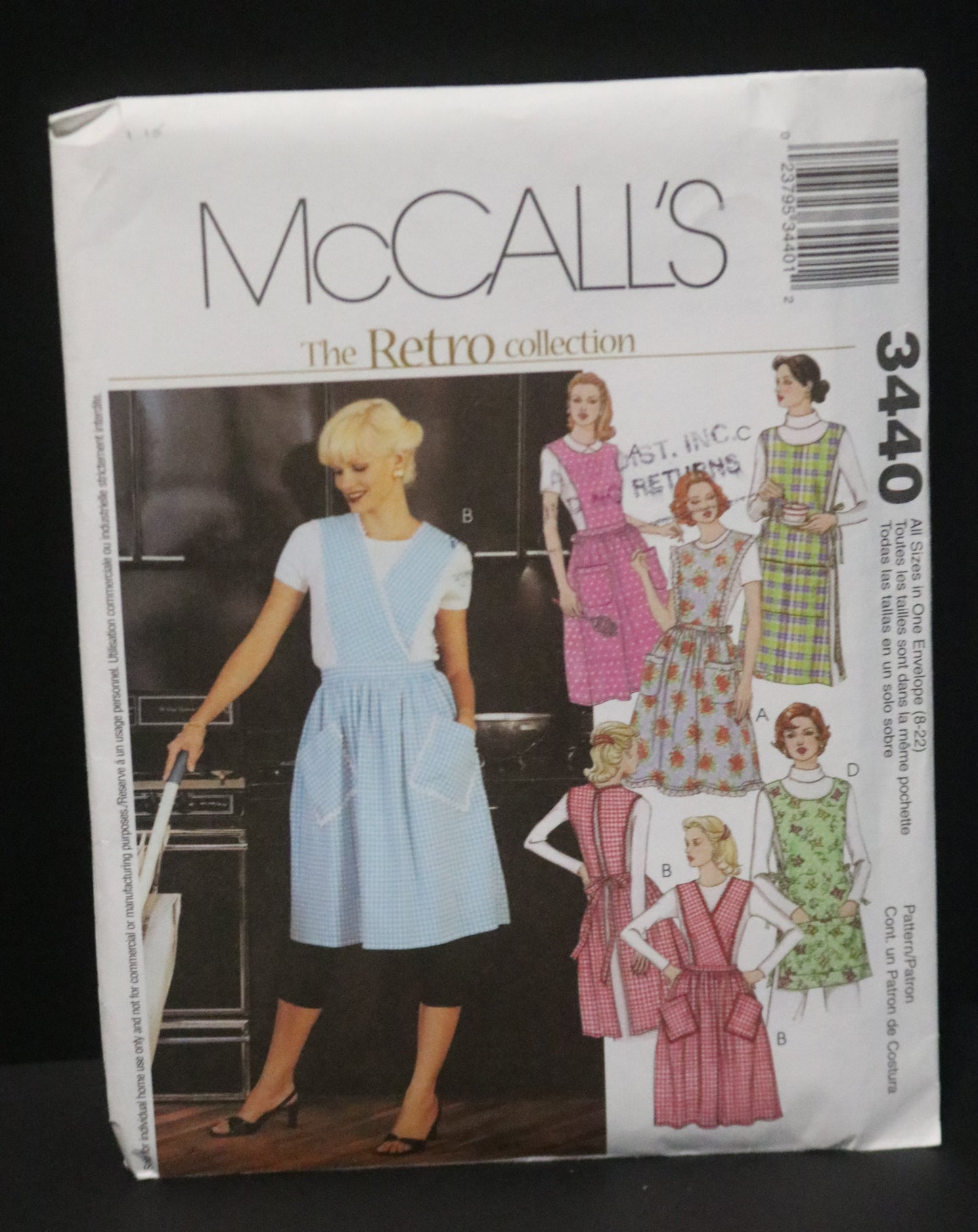 McCalls 3440 Misses Retro Aprons Sewing Pattern - UNCUT Size Sml Med Lrg Xlg