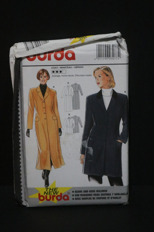 Burda 3077 Misses Semi Fitted Coat in Two Length Sewing Pattern - UNCUT Size 10 12 14 16 18