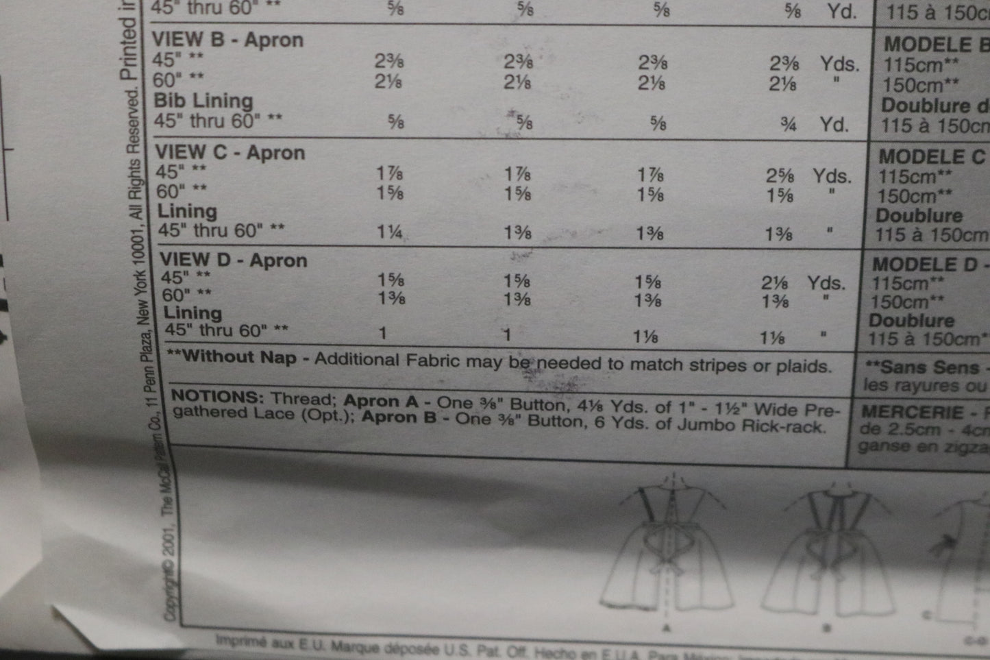 McCalls 3440 Misses Retro Aprons Sewing Pattern - UNCUT Size Sml Med Lrg Xlg