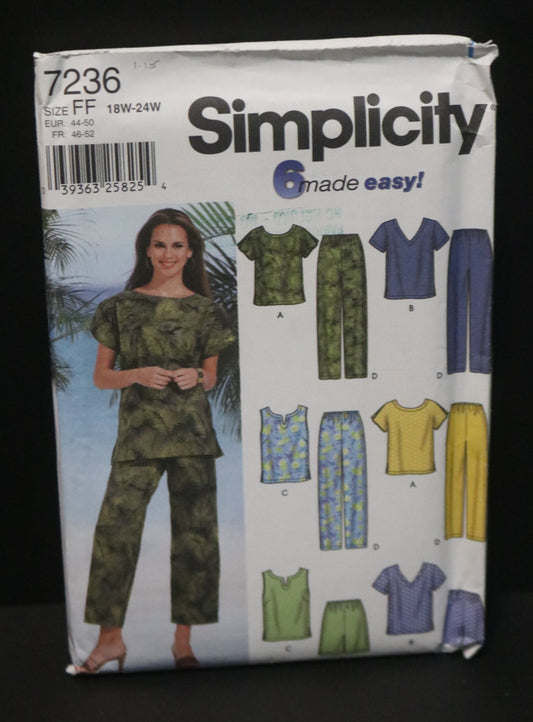 Simplicity 7236 Women's Top and Pants or Shorts Sewing Pattern UNCUT Size 18w 20w 22w 24w