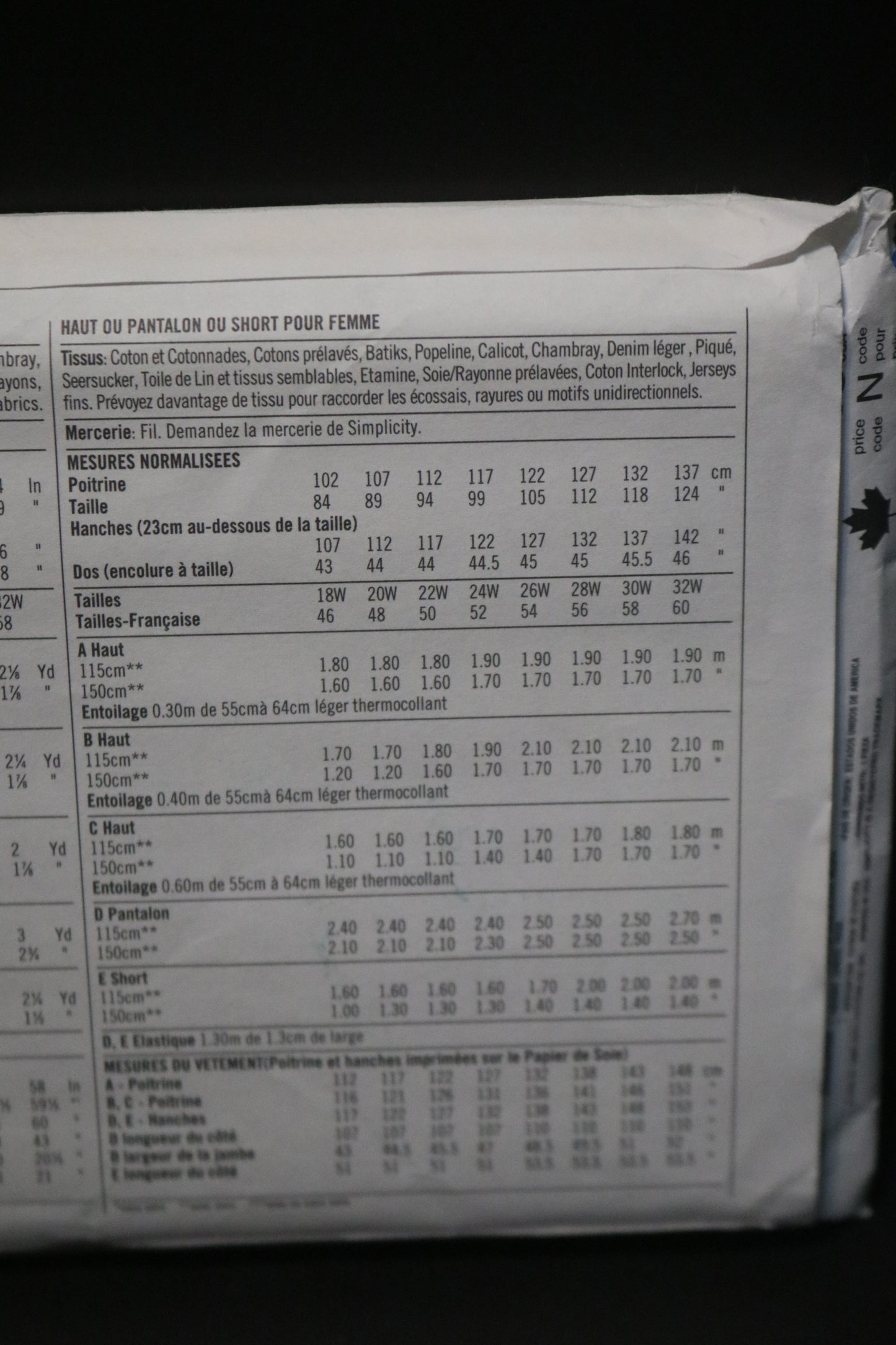 Simplicity 7236 Women's Top and Pants or Shorts Sewing Pattern UNCUT Size 18w 20w 22w 24w