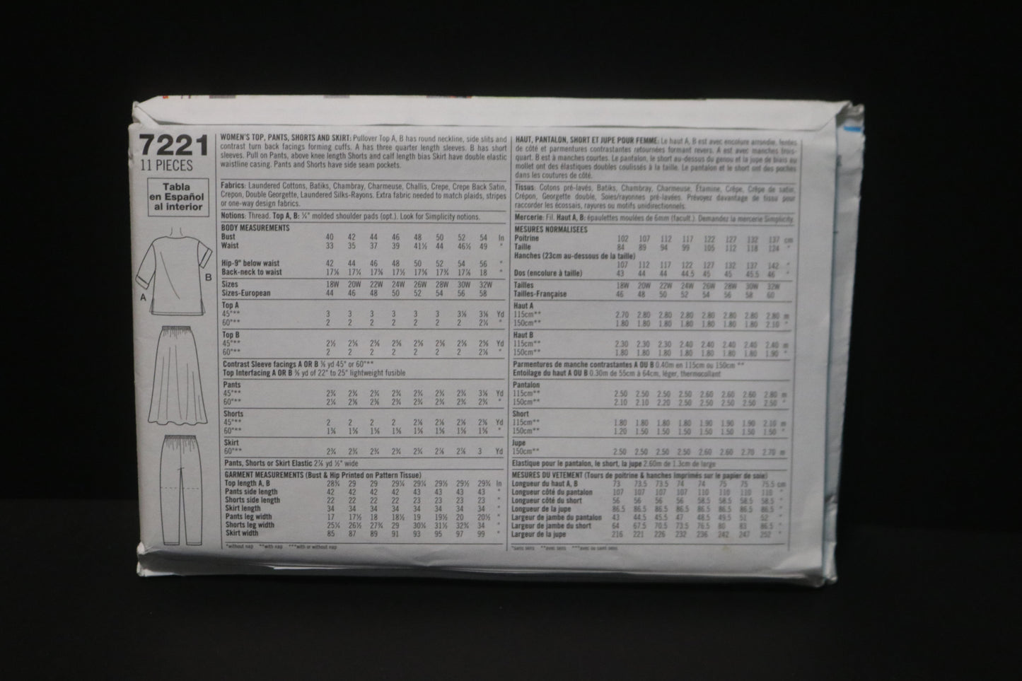 Simplicity 7221 Womens Top Pants Shorts and Skirt Sewing Pattern UNCUT -Size 18W - 23W or Size 26W - 32W