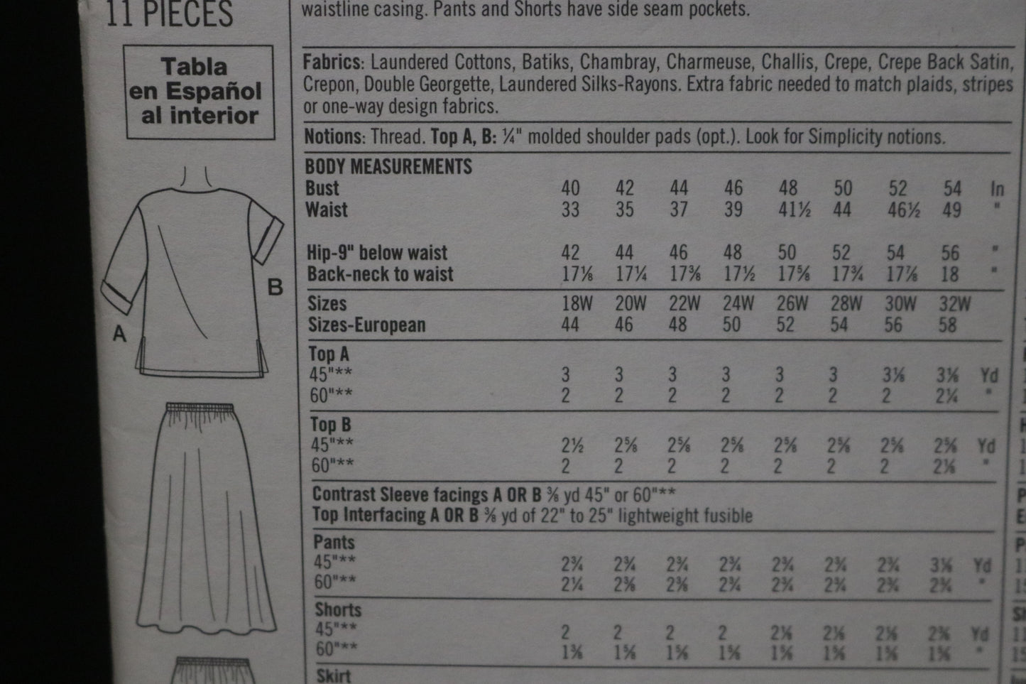 Simplicity 7221 Womens Top Pants Shorts and Skirt Sewing Pattern UNCUT -Size 18W - 23W or Size 26W - 32W