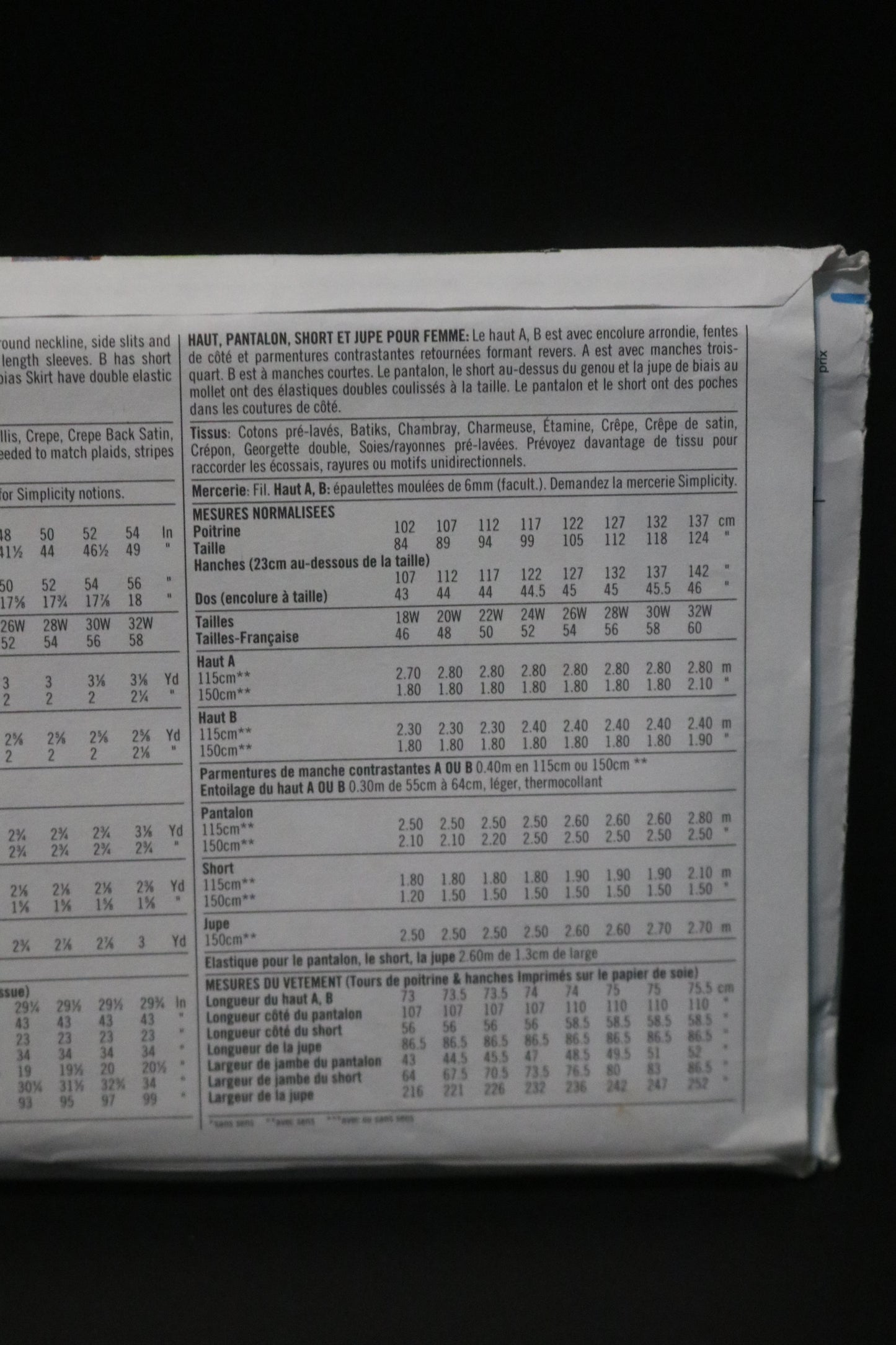 Simplicity 7221 Womens Top Pants Shorts and Skirt Sewing Pattern UNCUT -Size 18W - 23W or Size 26W - 32W