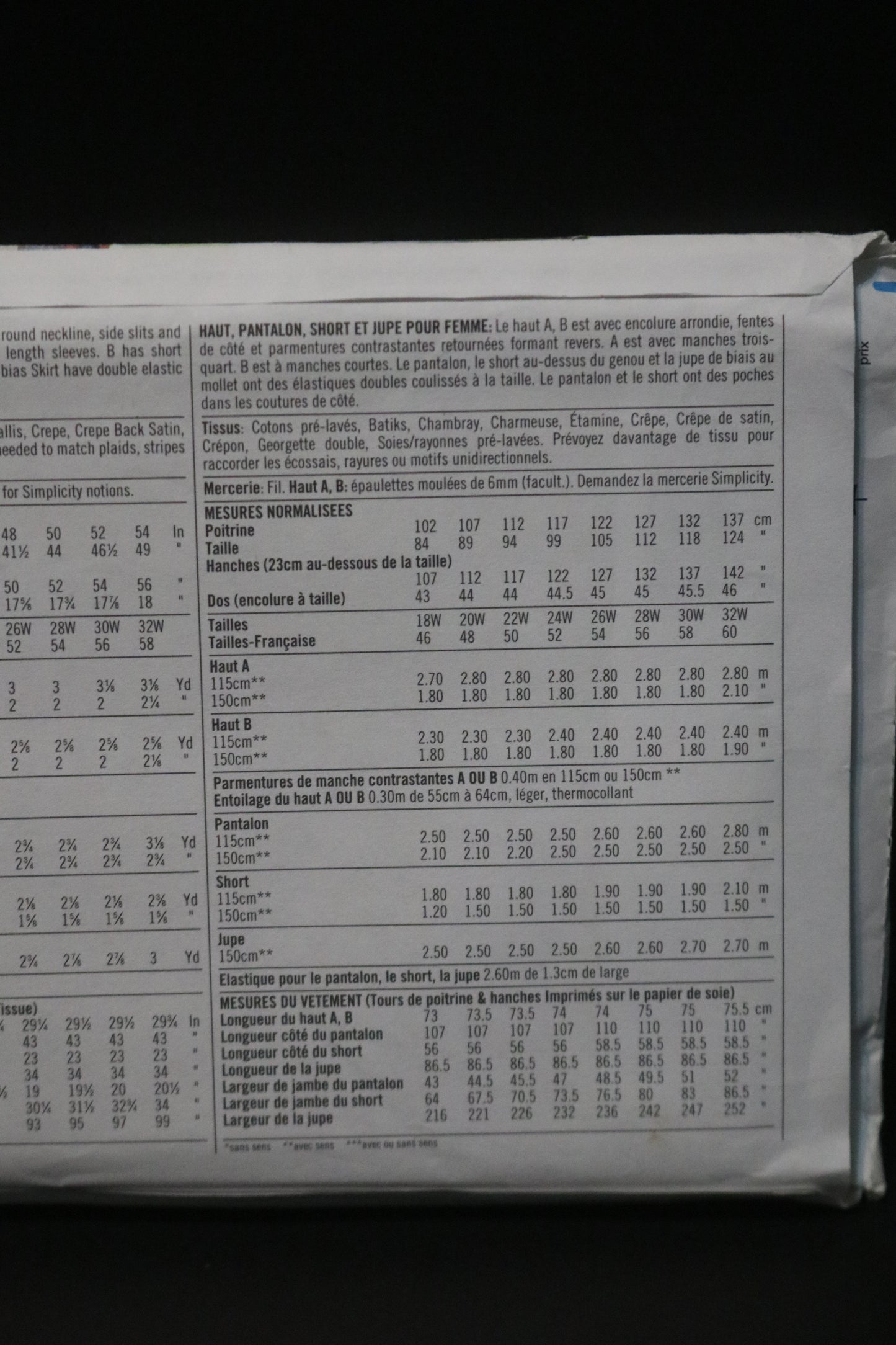 Simplicity 7221 Womens Top Pants Shorts and Skirt Sewing Pattern UNCUT -Size 18W - 23W or Size 26W - 32W