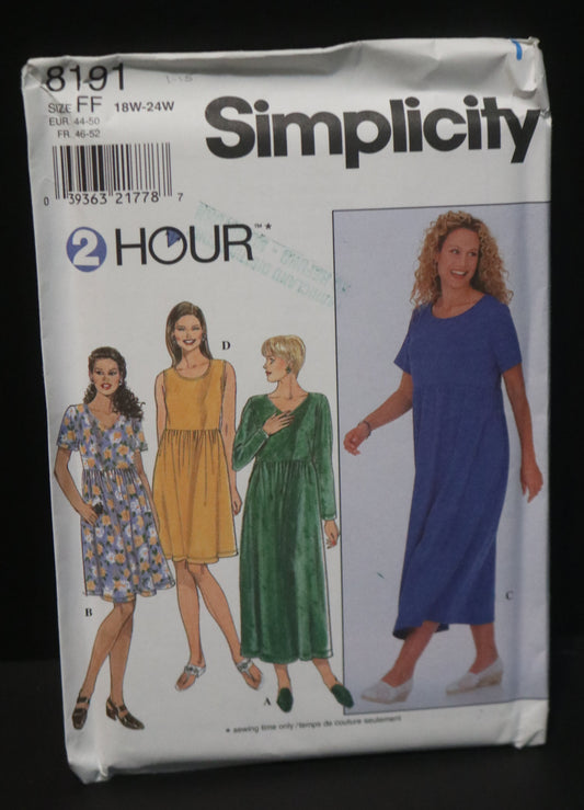 Simplicity 8191 Womens Knit Dress Sewing Pattern UNCUT Size 18w - 24w