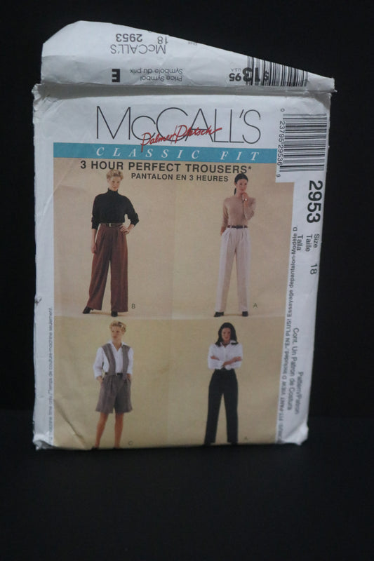 McCalls 2953 Palmer / Pletsch Misses Pants Shorts and Fitted Shell Sewing Pattern UNCUT  Size 18