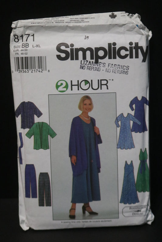 Simplicity 8171 Misses Dress Jacket Pants and Sash Sewing Pattern UNCUT Size L - XL