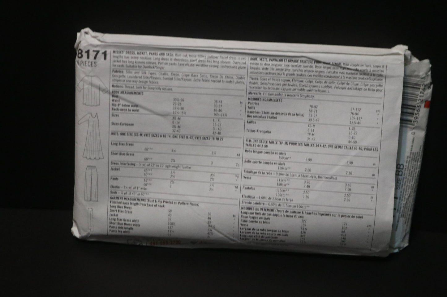 Simplicity 8171 Misses Dress Jacket Pants and Sash Sewing Pattern UNCUT Size L - XL