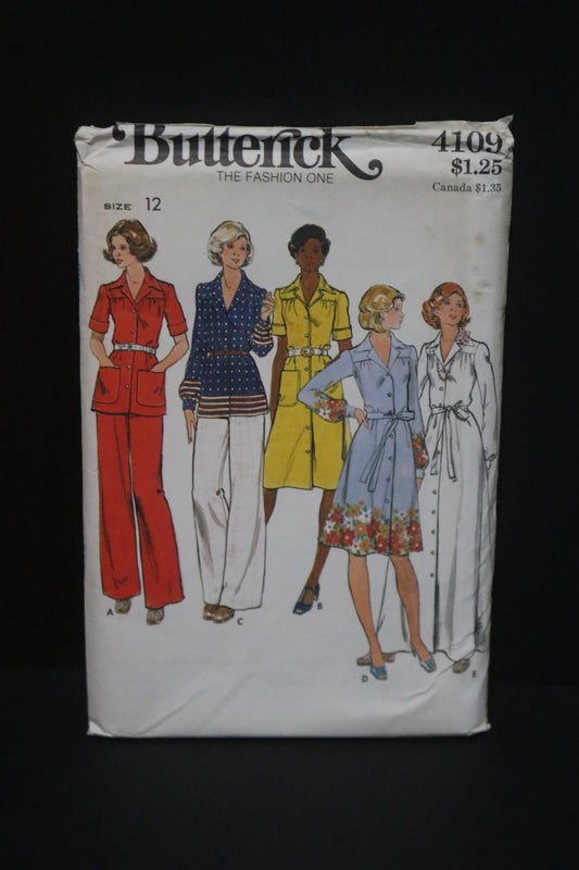 70s Butterick 4109 Misses Dress Top and Pants Sewing Pattern UNCUT  Size 12