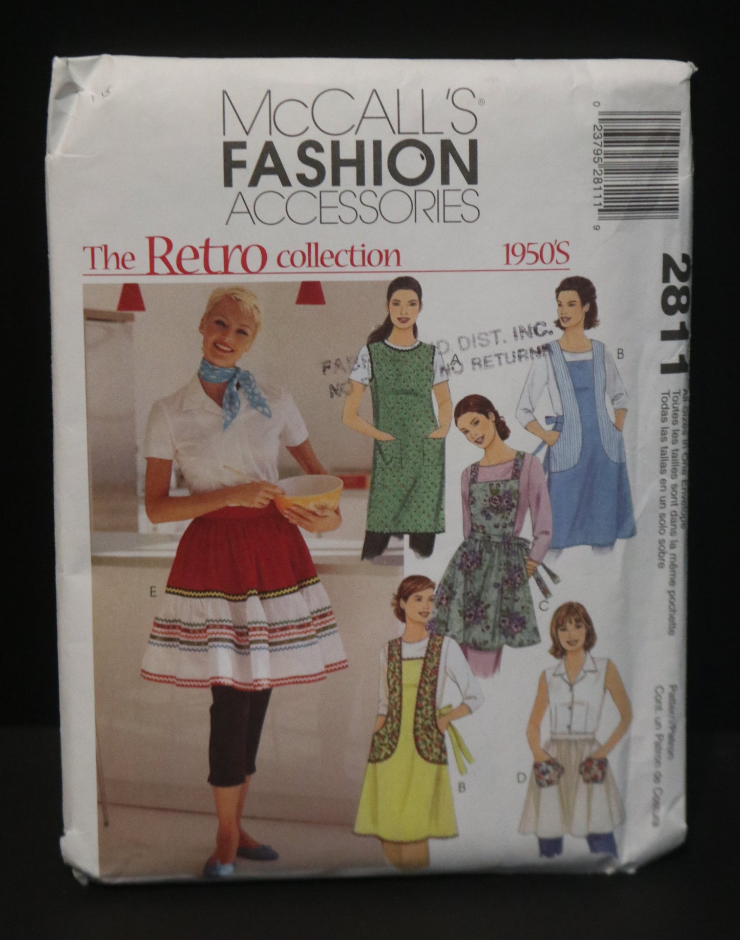 McCalls 2811 Misses Aprons Sewing Pattern - UNCUT Size Sml Med Lrg Xlg