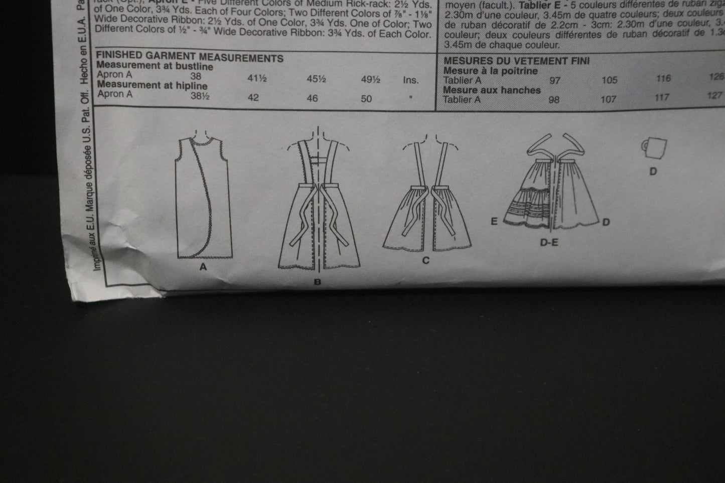 McCalls 2811 Misses Aprons Sewing Pattern - UNCUT Size Sml Med Lrg Xlg