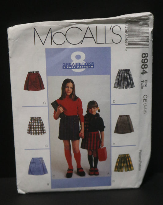 McCalls 8984Children's or Girls Skort and Tie Belt Sewing Pattern UNCUT Size 3 4 5
