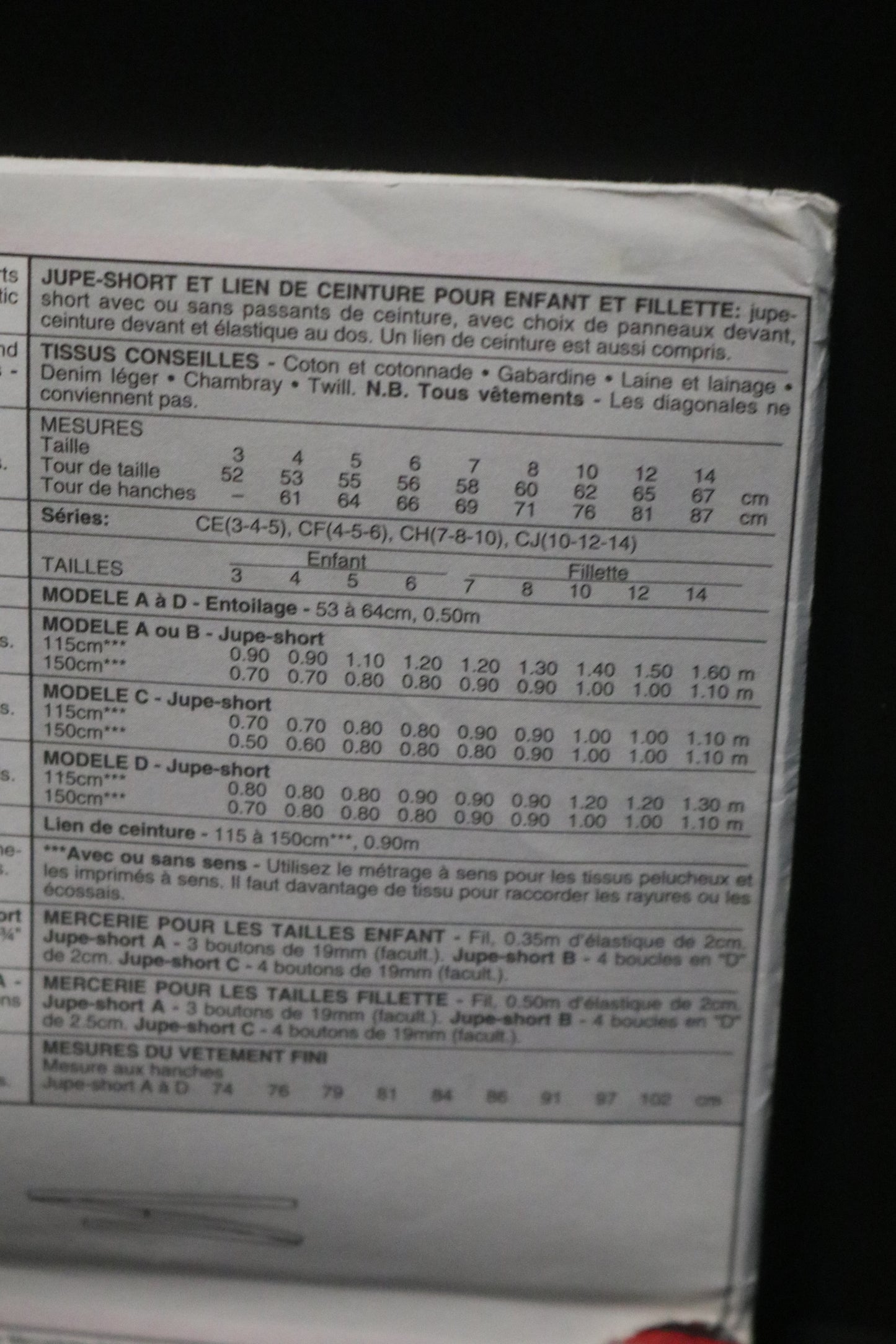 McCalls 8984Children's or Girls Skort and Tie Belt Sewing Pattern UNCUT Size 3 4 5