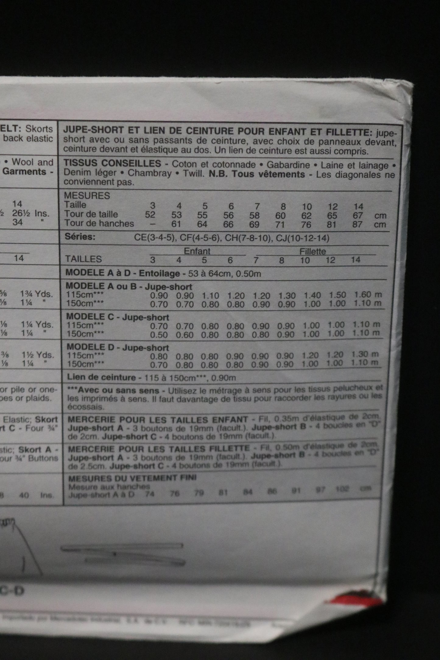 McCalls 8984Children's or Girls Skort and Tie Belt Sewing Pattern UNCUT Size 3 4 5