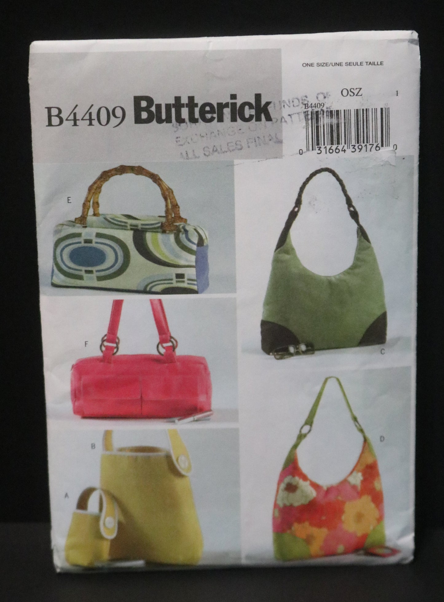 Butterick 4409 Handbags Sewing Pattern - UNCUT