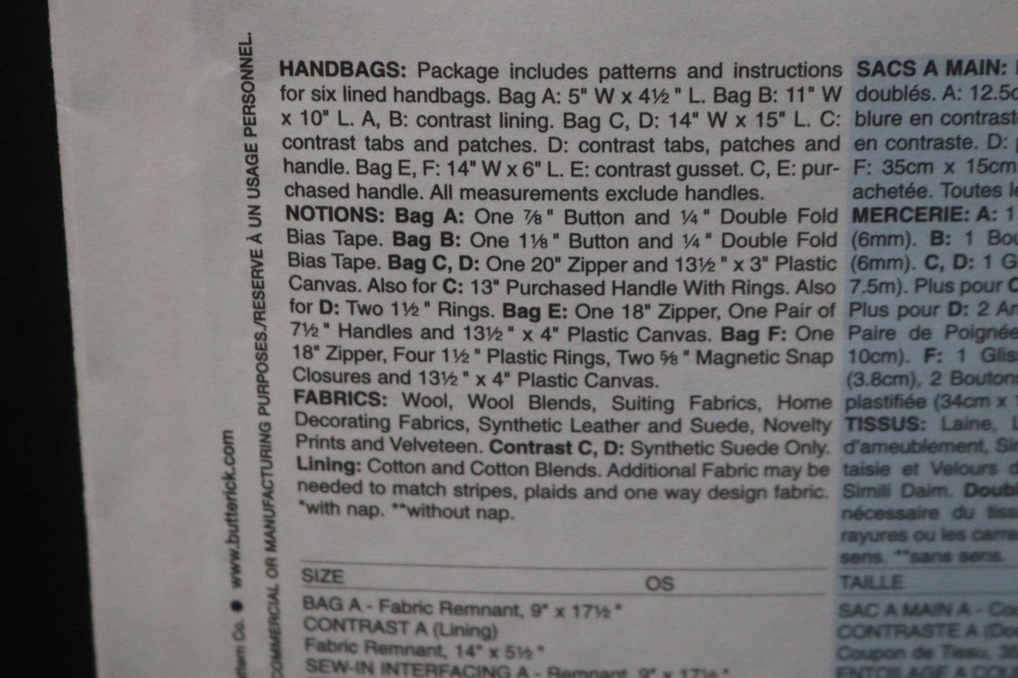 Butterick 4409 Handbags Sewing Pattern - UNCUT