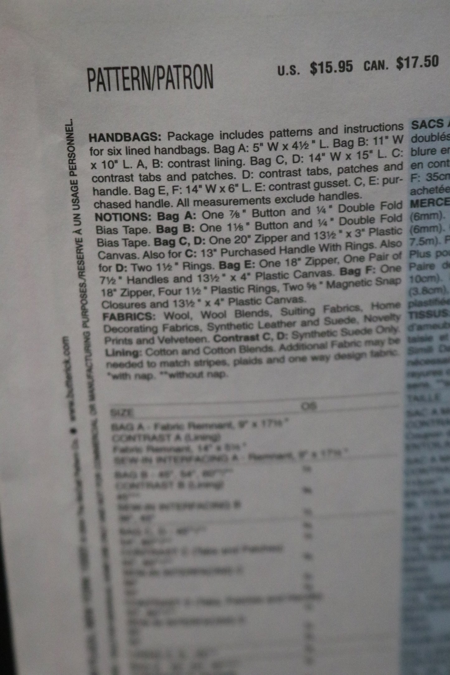 Butterick 4409 Handbags Sewing Pattern - UNCUT