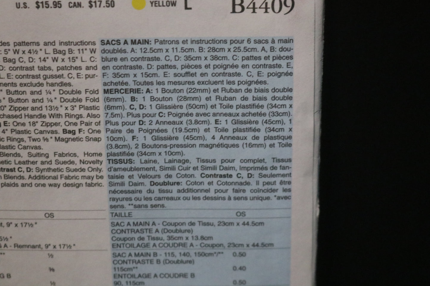 Butterick 4409 Handbags Sewing Pattern - UNCUT