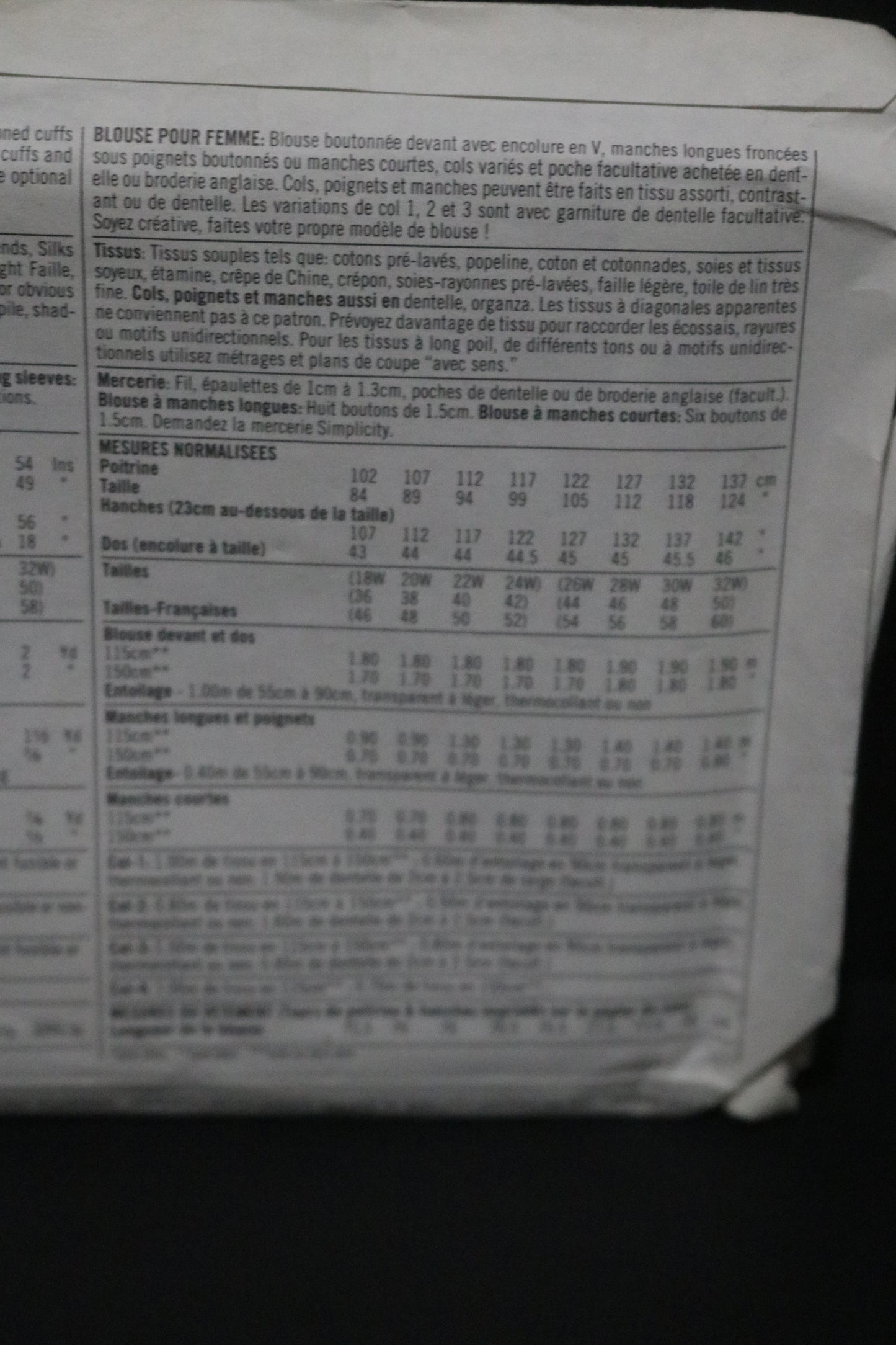 Simplicity 9318 Womens Blouse Sewing Pattern UNCUT - Size 18W - 24W