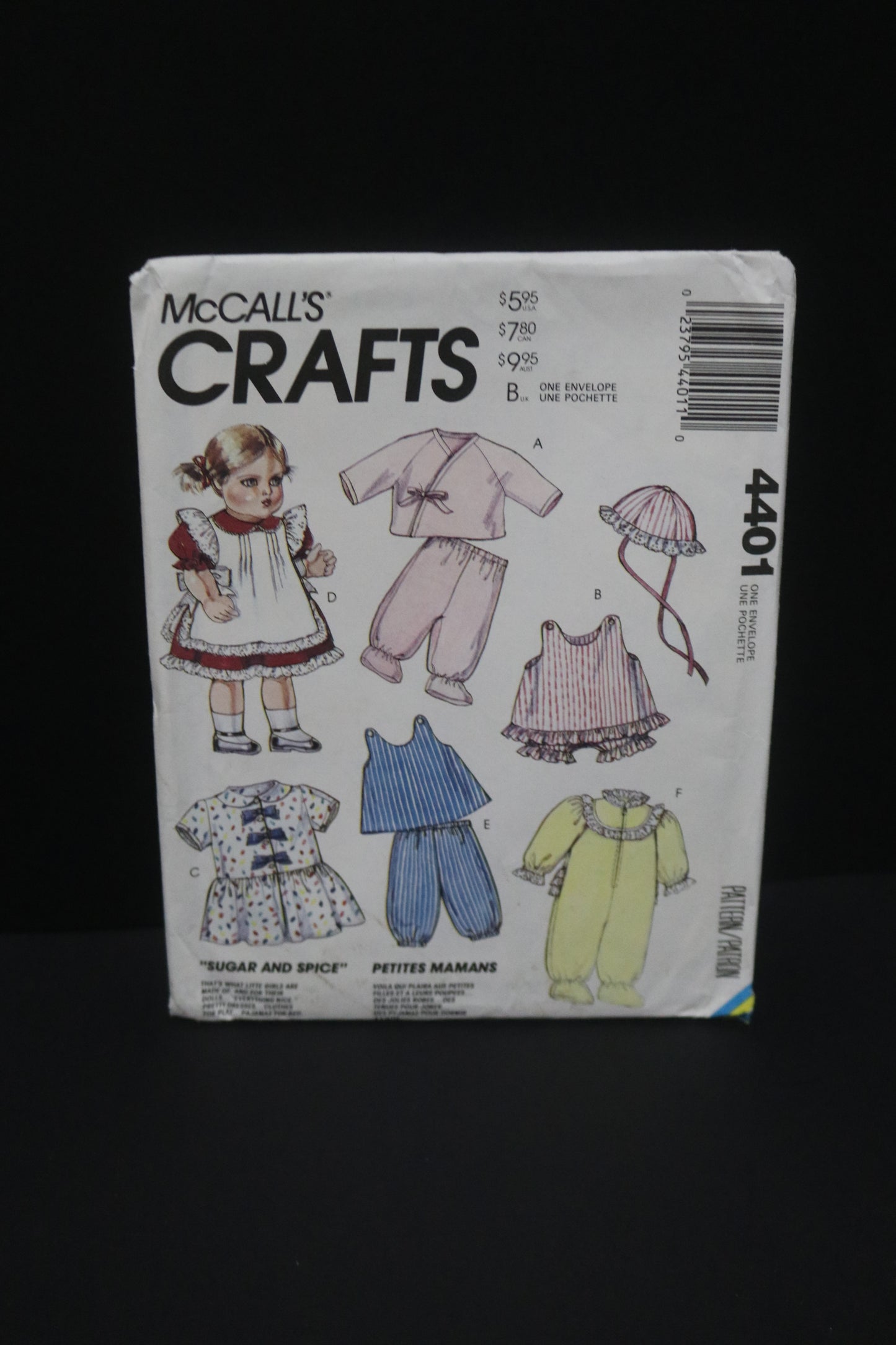 McCalls 4401 Baby Doll CLothes Sewing Pattern - UNCUT Size S M L