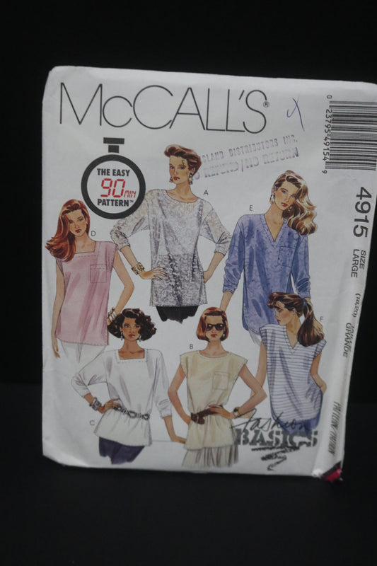 McCalls 4915 Misses Tunics Sewing Pattern UNCUT - Size Large (18,20)