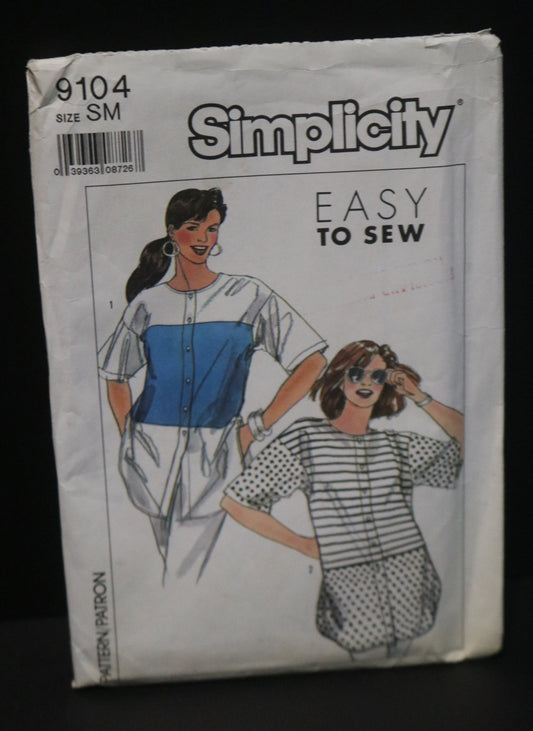 Simplicity 9104  Misses Shirt Sewing Pattern UNCUT  Size Small