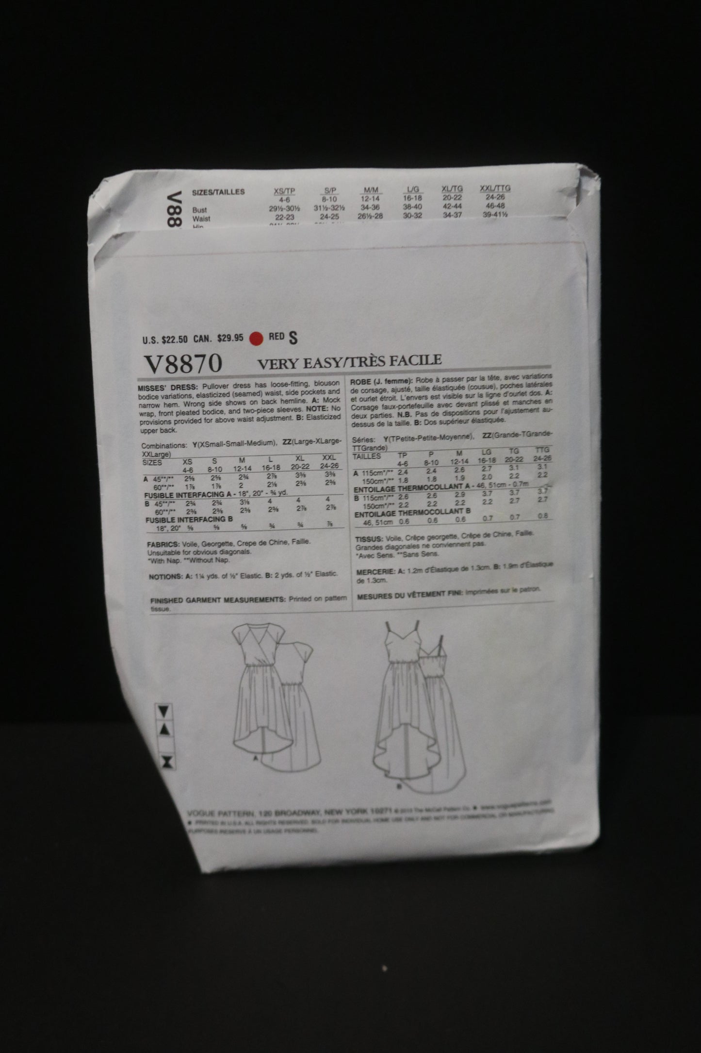 Vogue 8870 Misses Dress Sewing Pattern - UNCUT - Size Lrg Xlg XxL