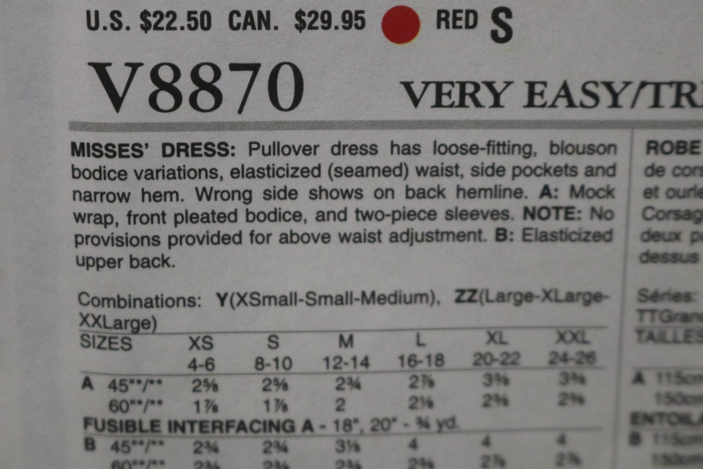 Vogue 8870 Misses Dress Sewing Pattern - UNCUT - Size Lrg Xlg XxL