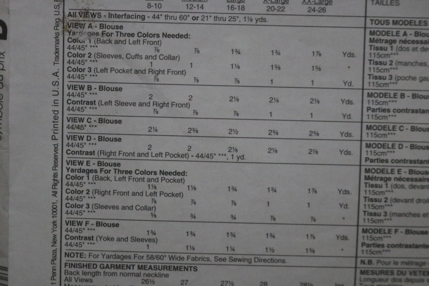 McCalls 7958 Misses Blouse Sewing Pattern UNCUT - Size Large (16,20) or Size XXL (24,26)