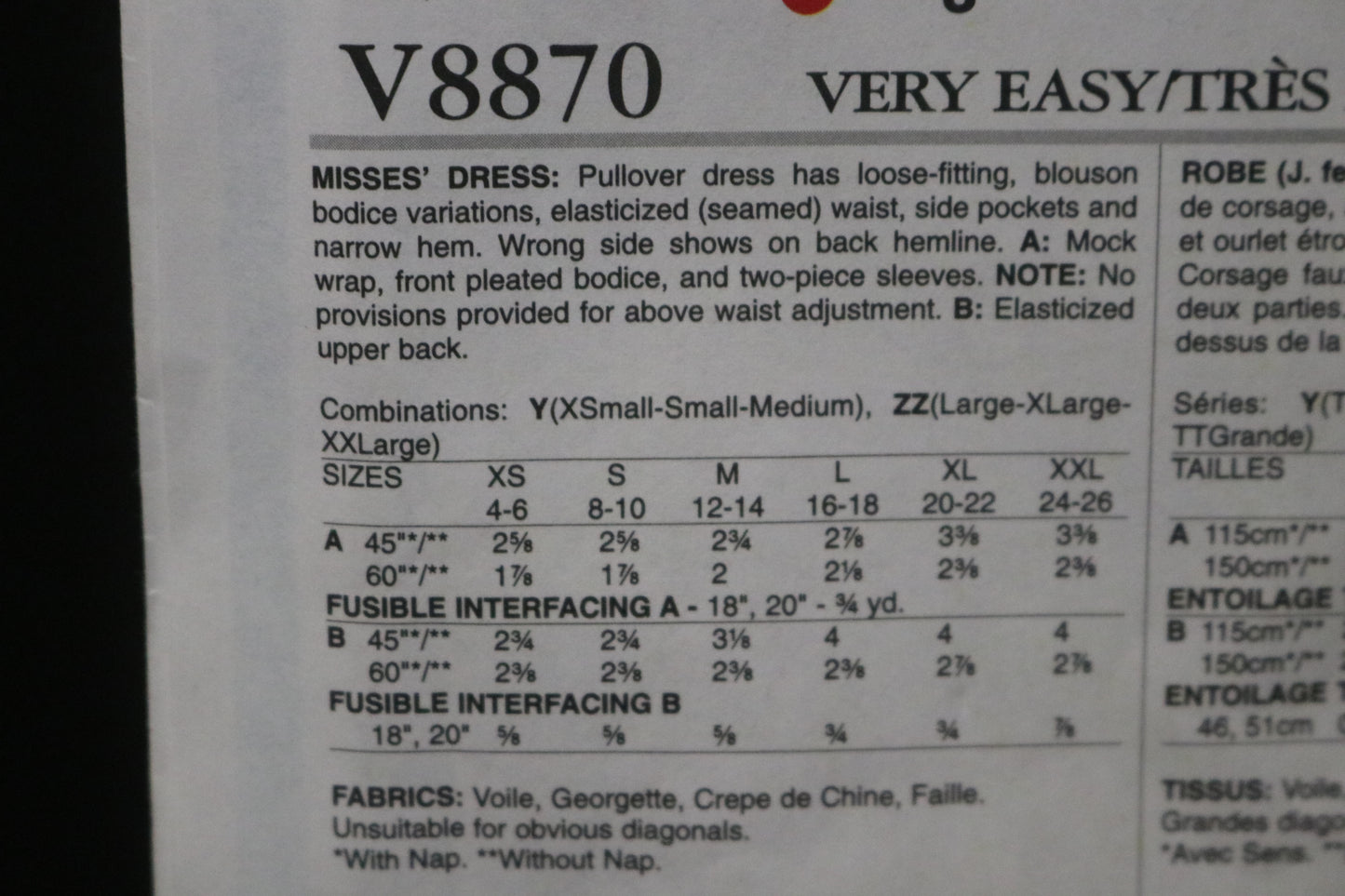 Vogue 8870 Misses Dress Sewing Pattern - UNCUT - Size Lrg Xlg XxL