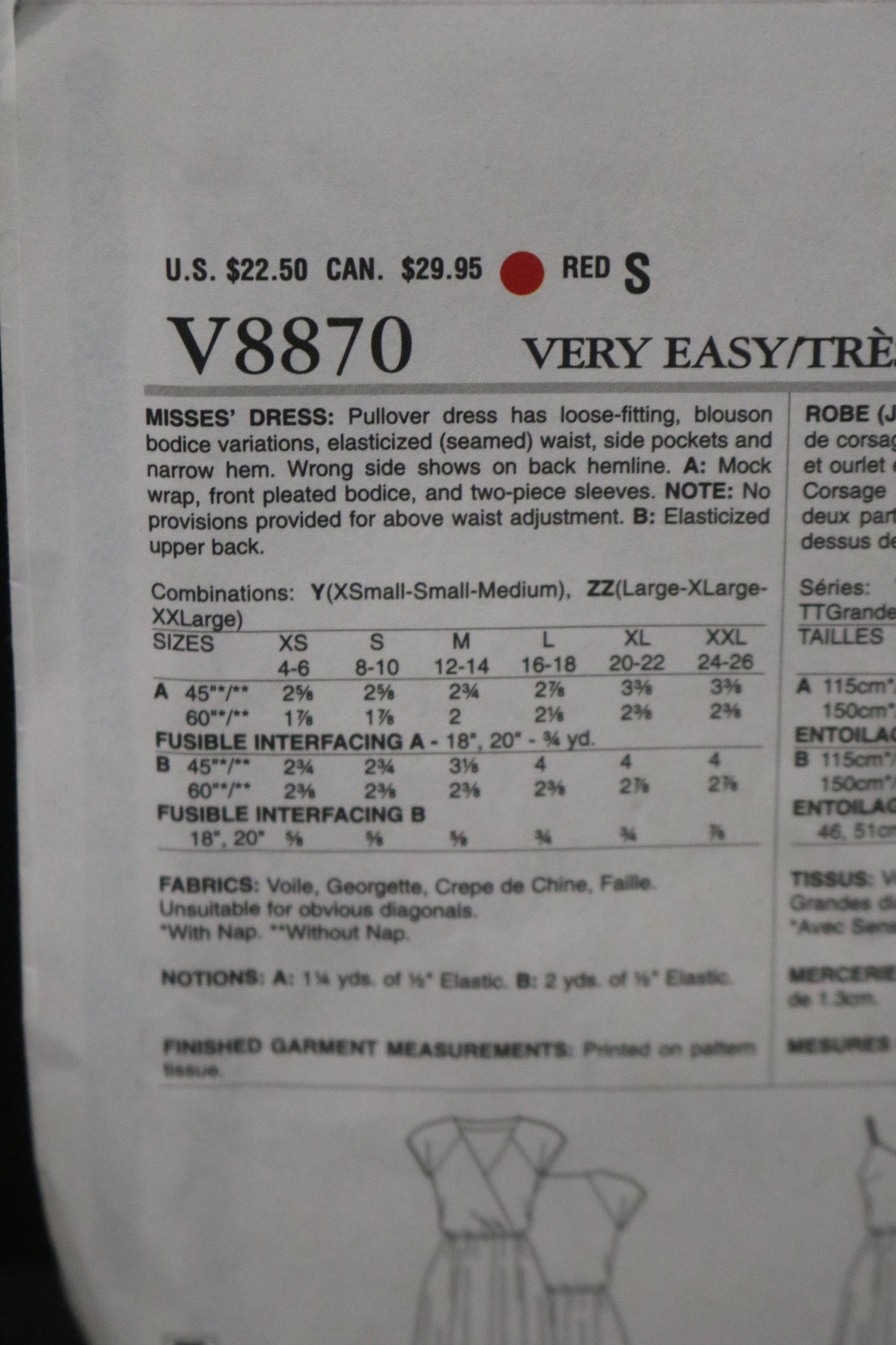 Vogue 8870 Misses Dress Sewing Pattern - UNCUT - Size Lrg Xlg XxL