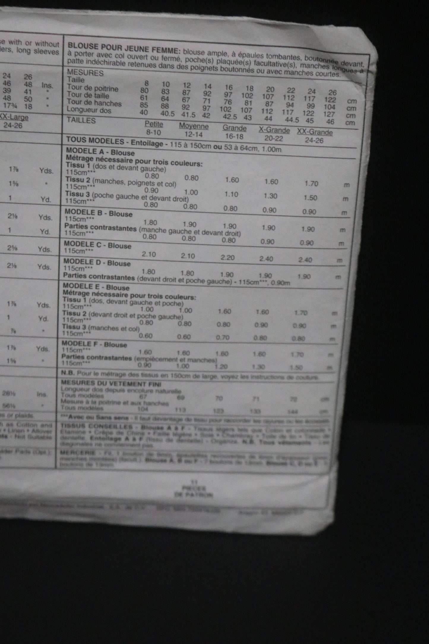 McCalls 7958 Misses Blouse Sewing Pattern UNCUT - Size Large (16,20) or Size XXL (24,26)