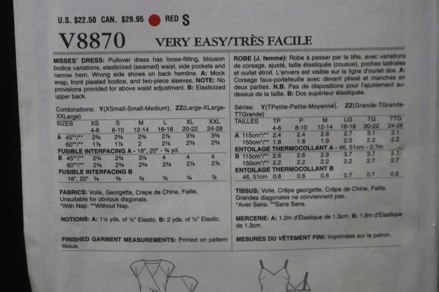 Vogue 8870 Misses Dress Sewing Pattern - UNCUT - Size Lrg Xlg XxL