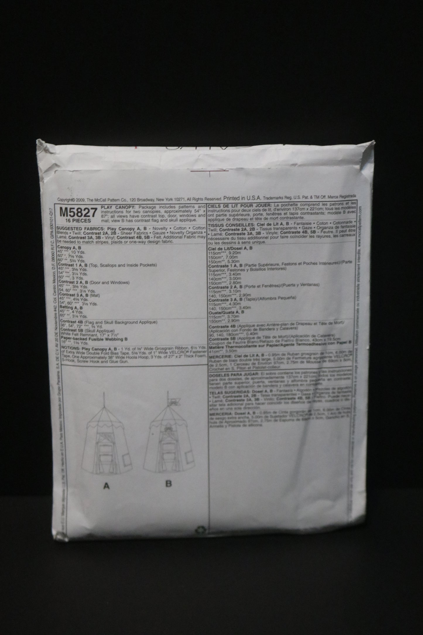 McCalls 5827 Play Canopy Sewing Pattern UNCUT