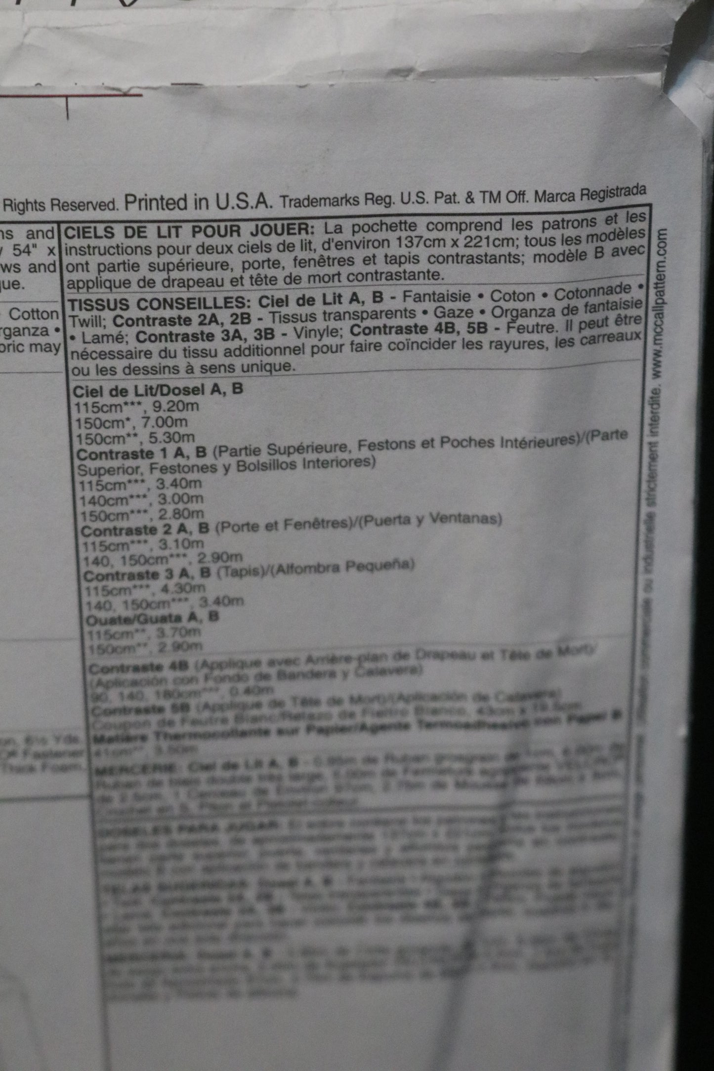McCalls 5827 Play Canopy Sewing Pattern UNCUT