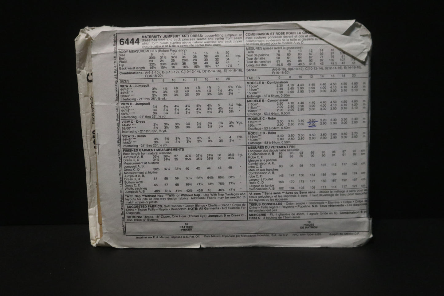 McCalls 6444 Maternity Jumper Jumpsuit and Dress Sewing Pattern UNCUT Size 10 12 14