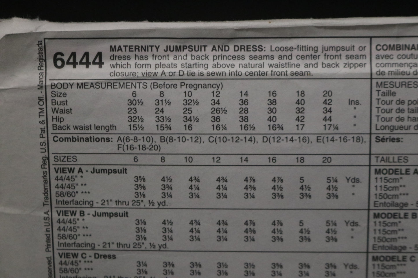 McCalls 6444 Maternity Jumper Jumpsuit and Dress Sewing Pattern UNCUT Size 10 12 14