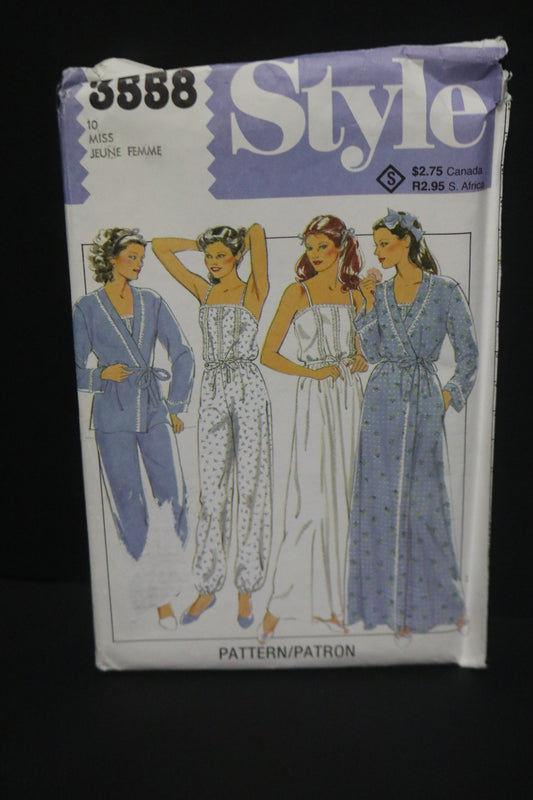 Style 3558 Misses Robe in Two Lengths Nightdress and Sleepsuit Sewing Pattern UNCUT - Size 10