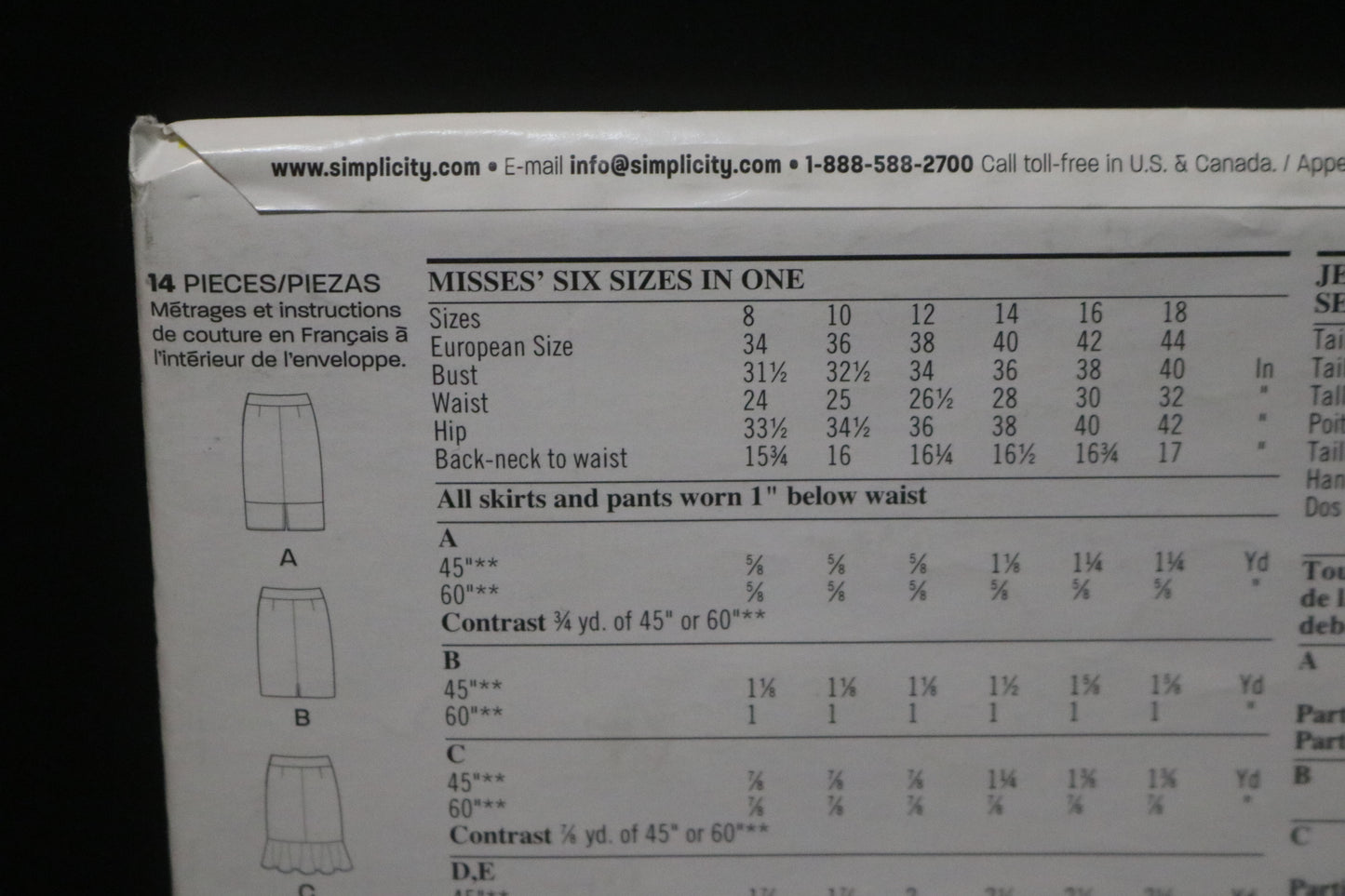 New Look 6155 Misses Pants and Skirt Sewing Pattern - UNCUT - Size 8 - 18