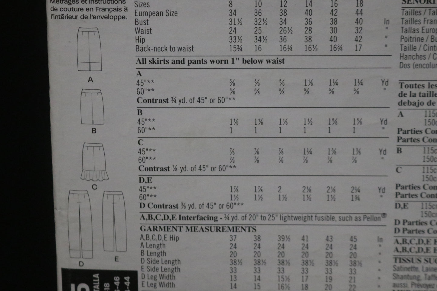 New Look 6155 Misses Pants and Skirt Sewing Pattern - UNCUT - Size 8 - 18